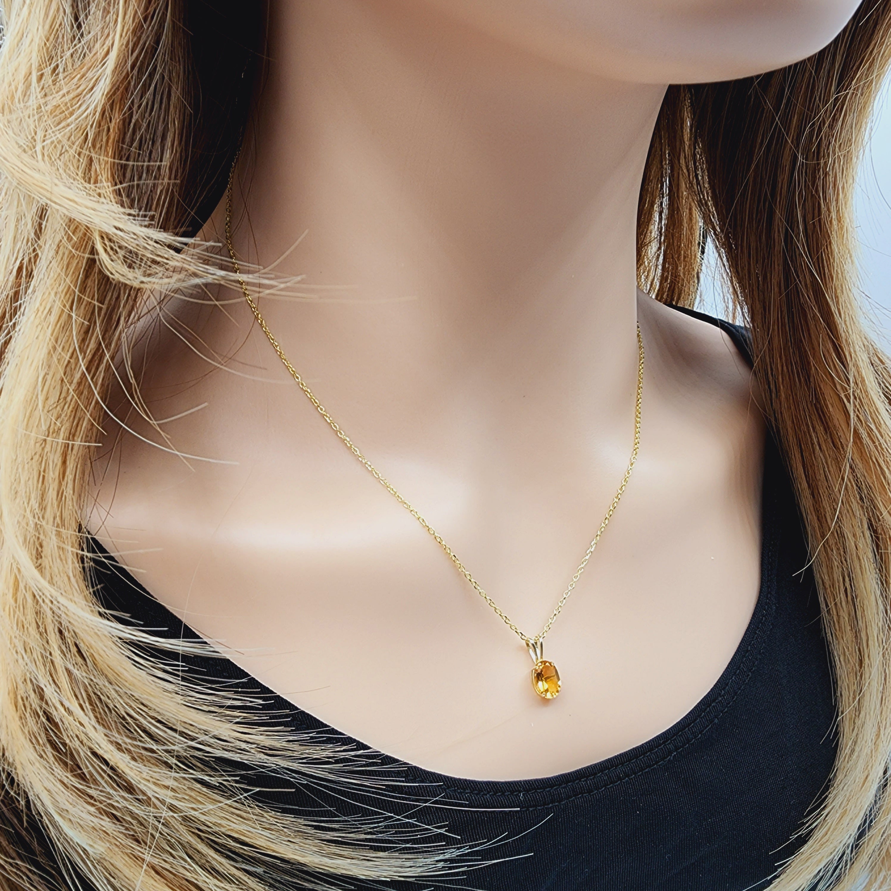 Gold Citrine Pendant Necklace, 10K Yellow Gold Citrine 8x6mm Pendant, November Birthstone, Citrine Jewelry