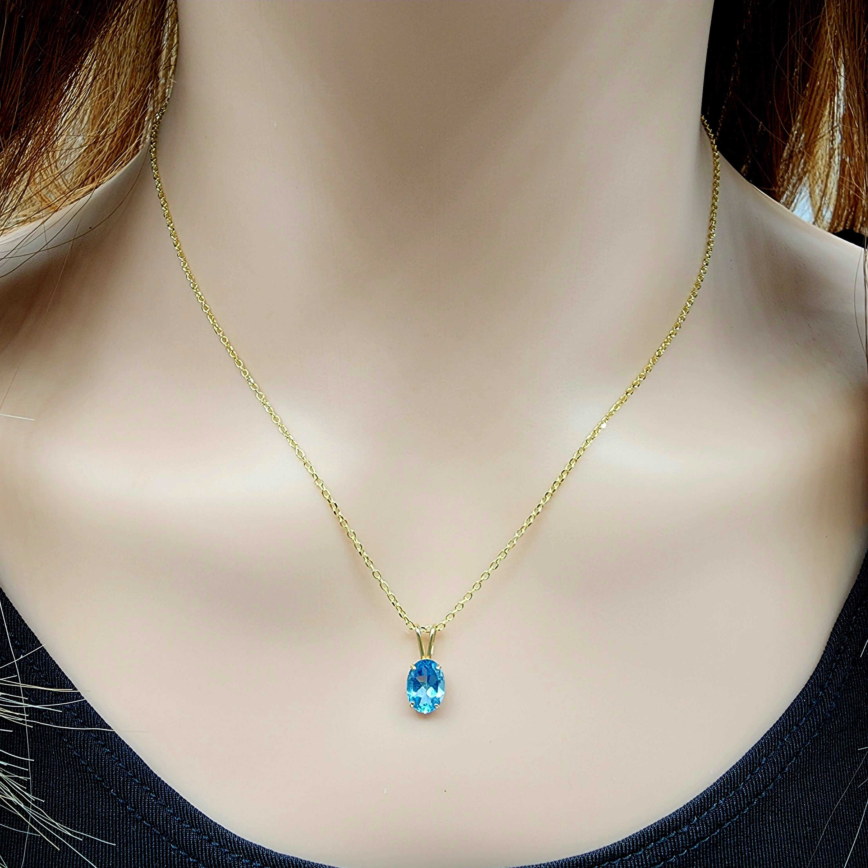Gold Blue Topaz Pendant Necklace, 10K Yellow Gold Blue Topaz 8x6mm Pendant, December Birthstone, Topaz Jewelry, Birthday Gift For Her