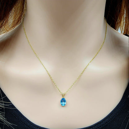 Gold Blue Topaz Pendant Necklace, 10K Yellow Gold Blue Topaz 8x6mm Pendant, December Birthstone, Topaz Jewelry, Birthday Gift For Her