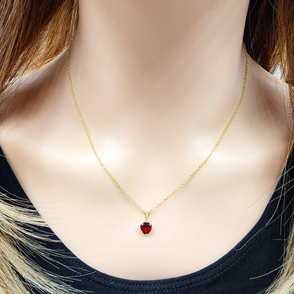 Gold Garnet Pendant, 10K Yellow Gold Genuine Garnet 6x6mm Pendant Necklace, January Birthstone, Valentine Gift for Girlfriend, Heart Pendant