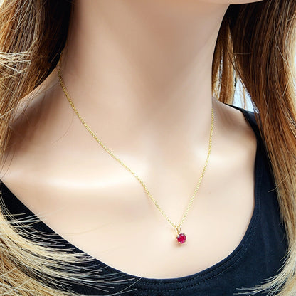 Gold Ruby Pendant Necklace , 10K Yellow Gold Ruby 5x5mm Pendant , Gold Ruby Necklace, July Birthstone, Red Gemstone Jewelry, Gift for Her