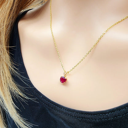 Gold Ruby Pendant Necklace , 10K Yellow Gold Ruby 5x5mm Pendant , Gold Ruby Necklace, July Birthstone, Red Gemstone Jewelry, Gift for Her