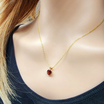 Gold Garnet Pendant Necklace for Women, 10K Yellow Gold Genuine Garnet 6x6mm Pendant, Gift for her, Round Gemstone Pendant Jewelry