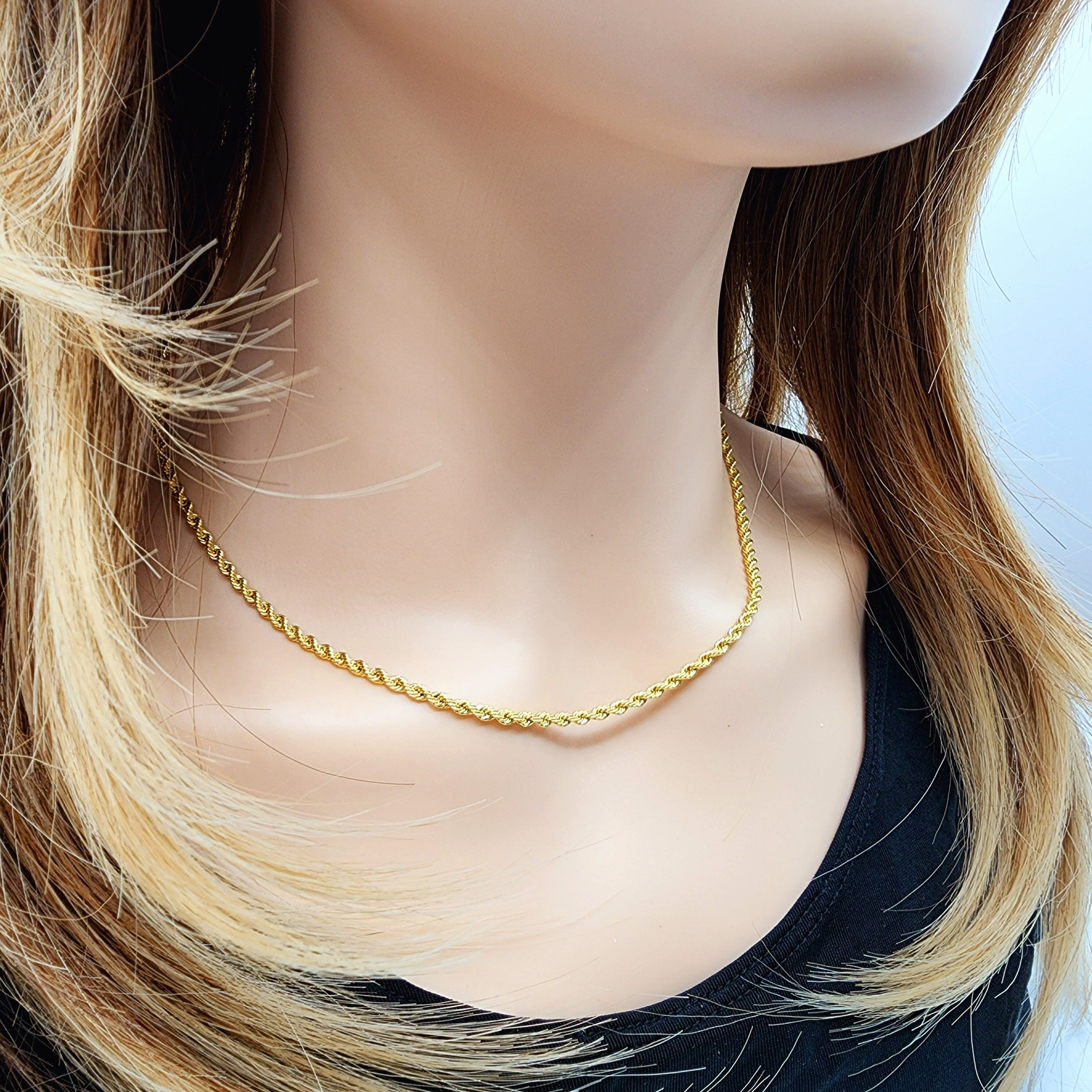 10K Gold Twisted Rope Chain, Handmade Unisex Dainty Gold Rope 2.6mm Necklace, Durable Minimalist Rope Chain Necklace For Men and Women