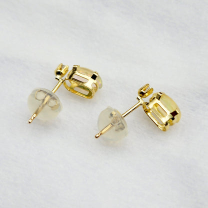 14K Gold Natural Ethiopian Opal Stud Earrings | 14K Yellow Gold Fire Opal with Diamond Stud Earrings, October Birthstone , Gift For Her