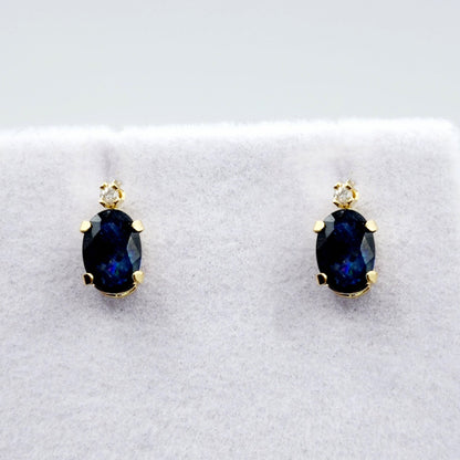 14K Gold Blue Sapphire Stud Earrings | September Birthstone Diamond Accents, MotherÆ’??s Day Gift