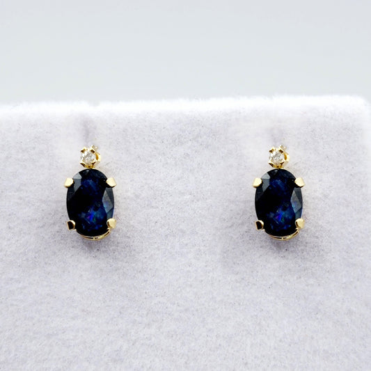 14K Gold Blue Sapphire Stud Earrings | September Birthstone Diamond Accents, MotherÆ’??s Day Gift