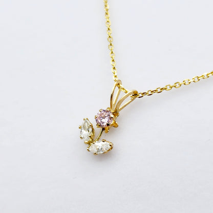 Cubic Zirconia Pendant | 10K Yellow Gold Pink and White Cubic Zirconia Flower Pendant