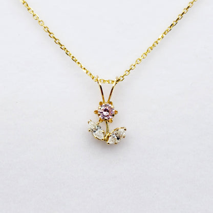 Cubic Zirconia Pendant | 10K Yellow Gold Pink and White Cubic Zirconia Flower Pendant