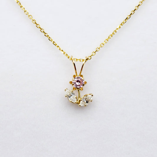 Cubic Zirconia Pendant | 10K Yellow Gold Pink and White Cubic Zirconia Flower Pendant