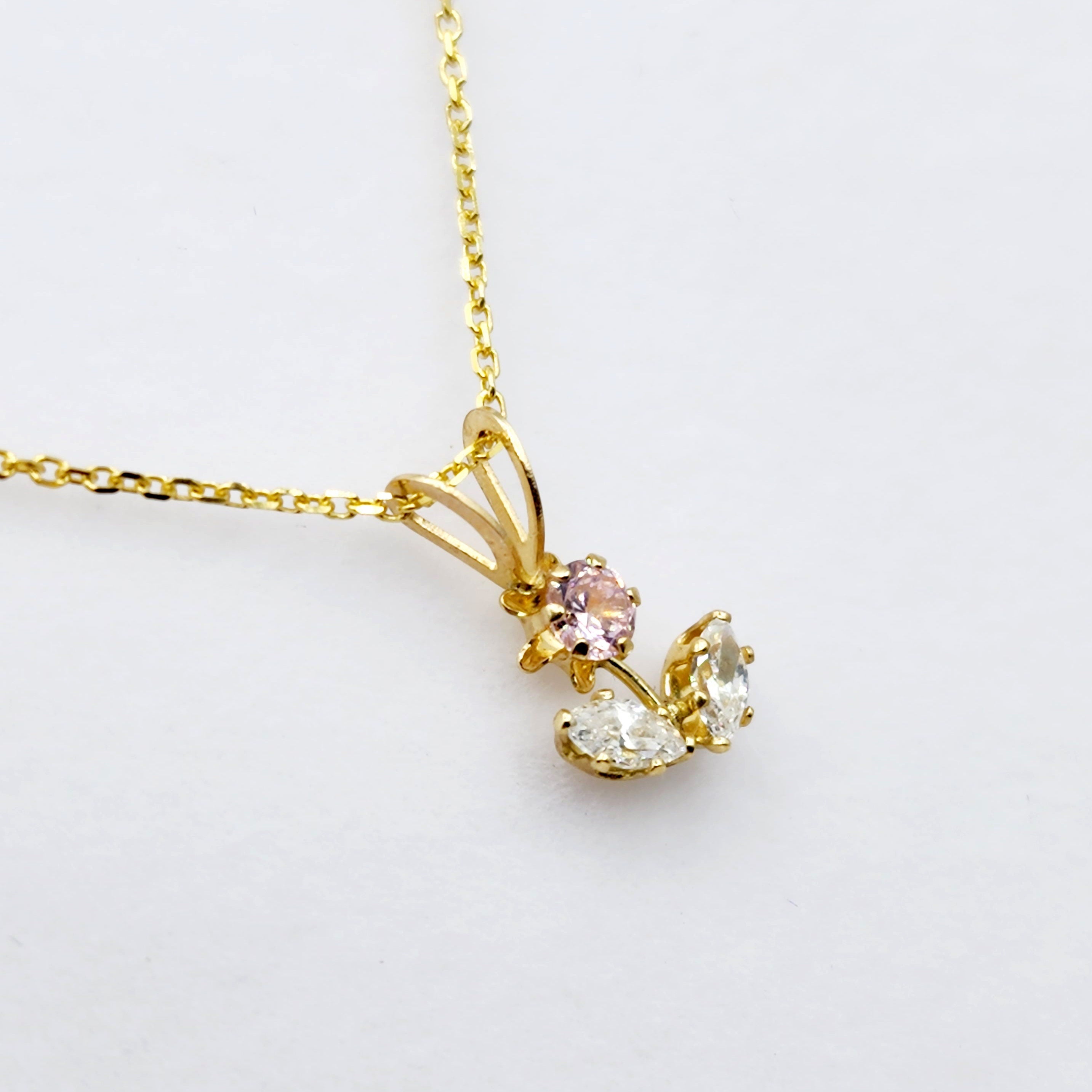 Cubic Zirconia Pendant | 10K Yellow Gold Pink and White Cubic Zirconia Flower Pendant