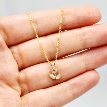 Cubic Zirconia Pendant | 10K Yellow Gold Pink and White Cubic Zirconia Flower Pendant