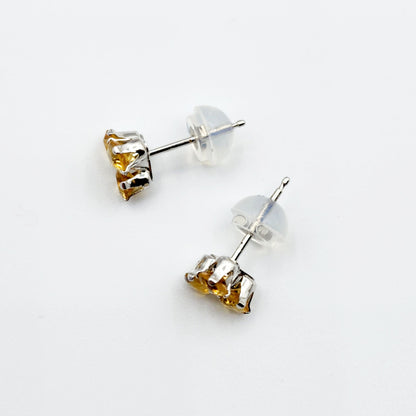 Gold Citrine Stud Earrings, 14K White Gold Genuine Citrine Earrings, November Birthstone, Birthday Gift, Bridal Jewelry