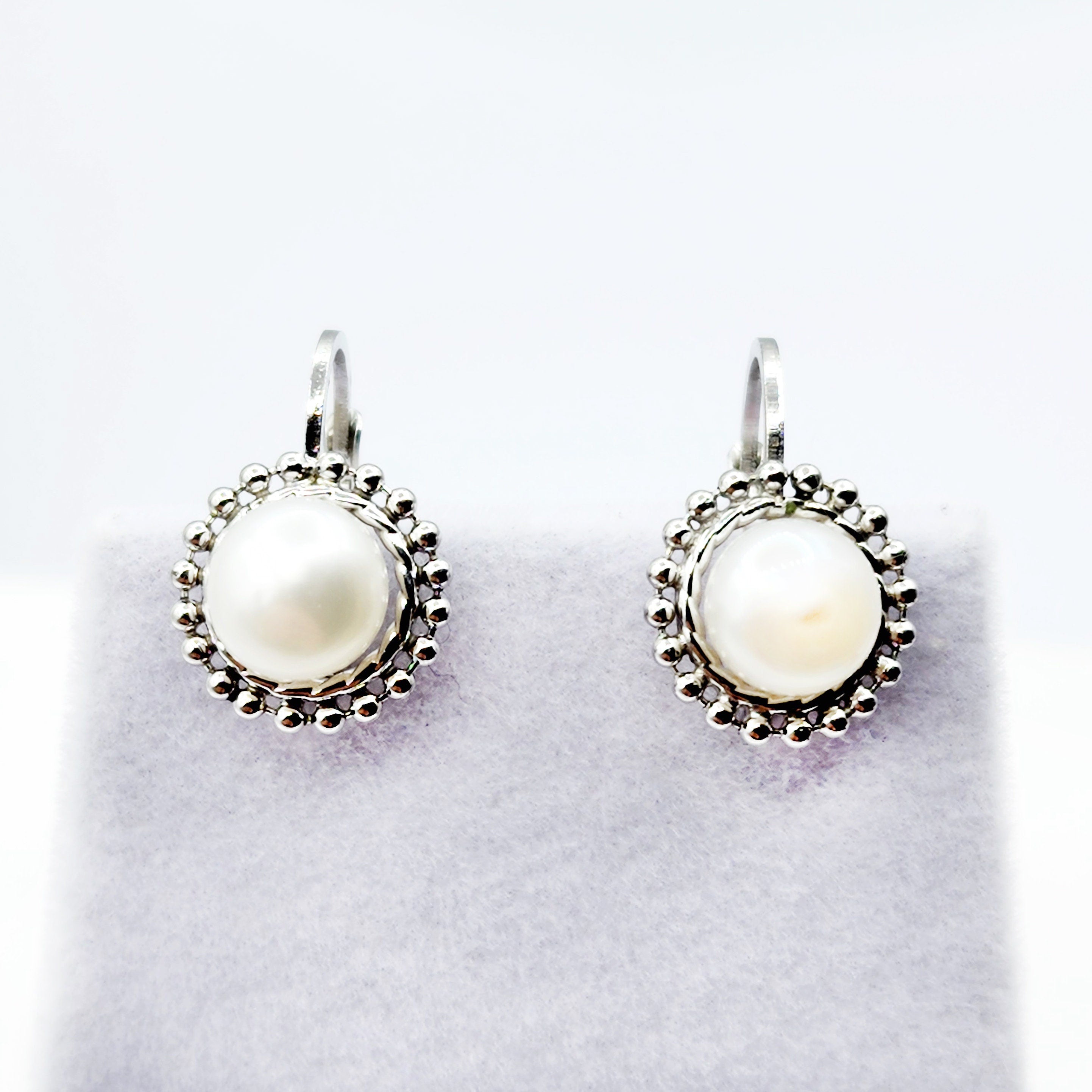 Sterling Silver Genuine Freshwater Pearl Migraine Earrings , Lever Back Pearl 7mm Earrings, June Birthstone, Natural Pearl Jewelry