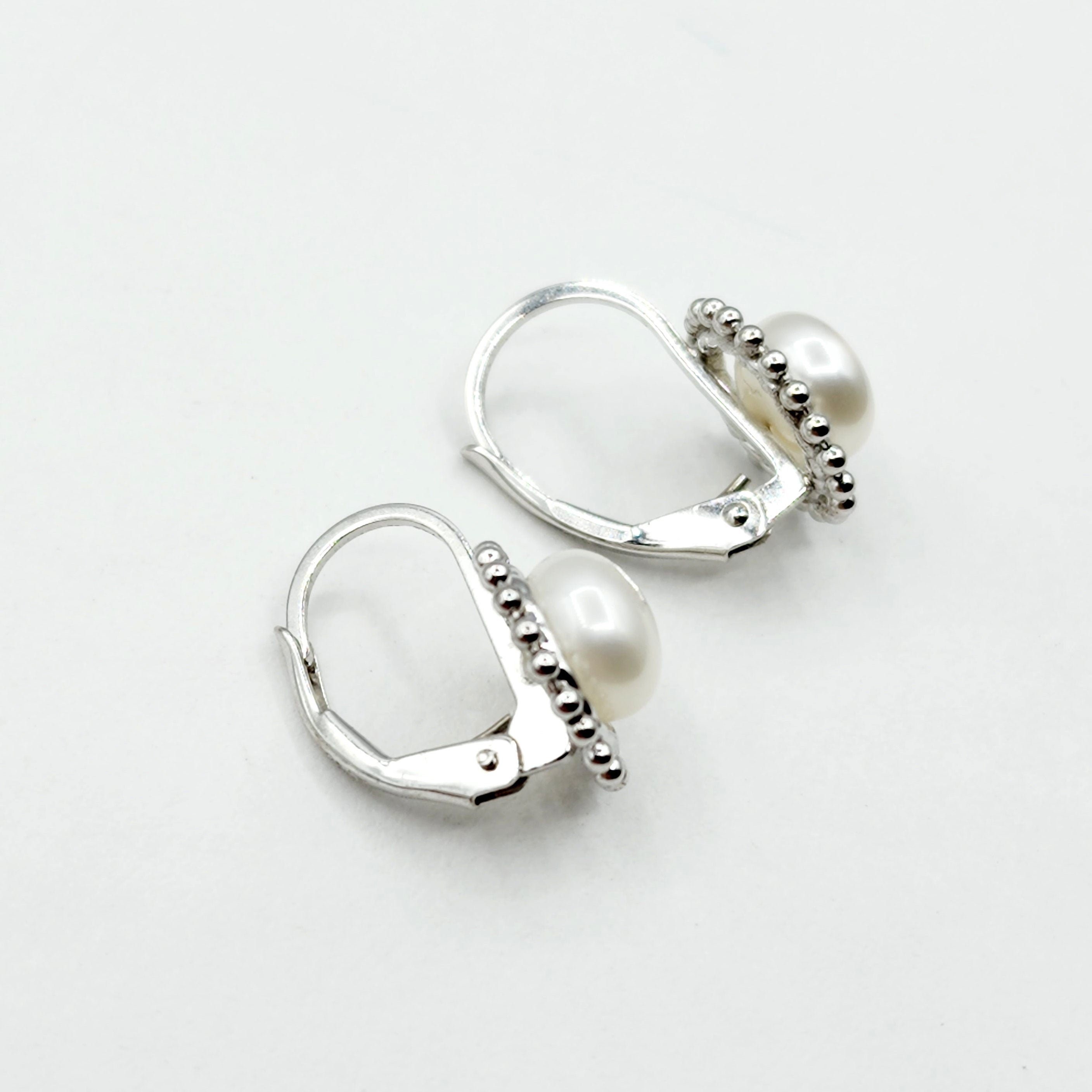 Sterling Silver Genuine Freshwater Pearl Migraine Earrings , Lever Back Pearl 7mm Earrings, June Birthstone, Natural Pearl Jewelry