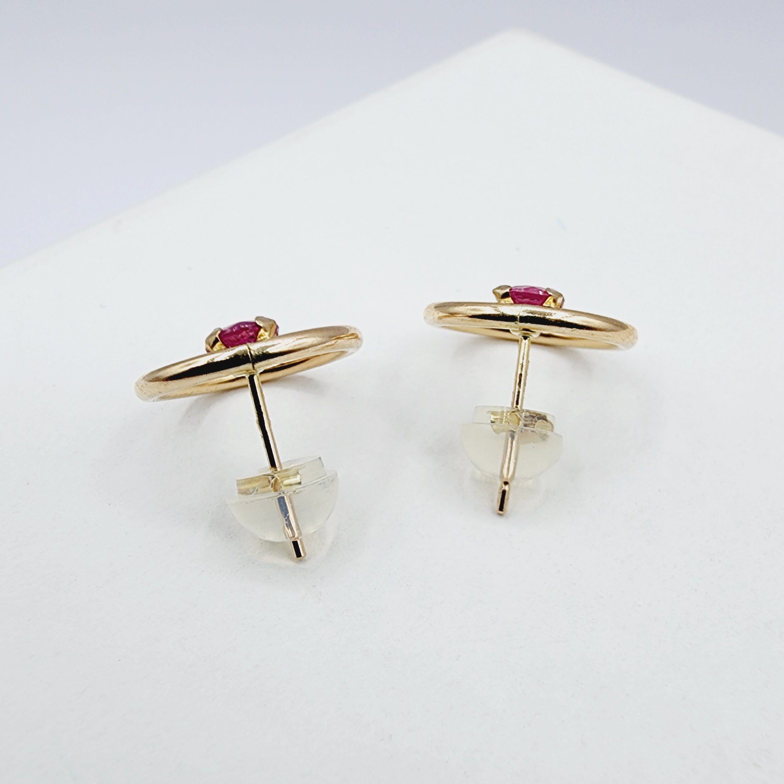 Gold Ruby Earrings, 10K Rose Gold Ruby 4x4mm Stud Earrings, Genuine Gemstone Jewelry, Round Simple Earrings for Girls