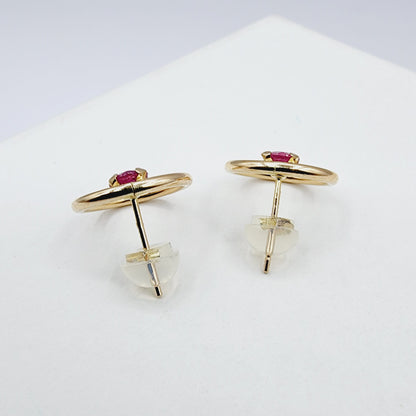 Gold Ruby Earrings, 10K Rose Gold Ruby 4x4mm Stud Earrings, Genuine Gemstone Jewelry, Round Simple Earrings for Girls