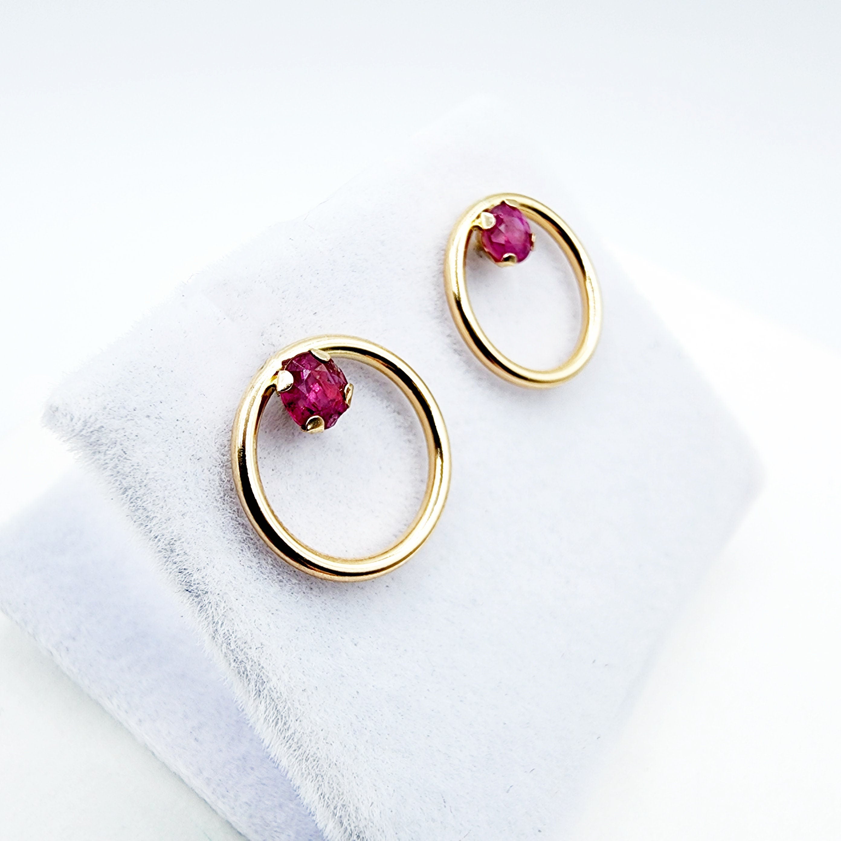 Gold Ruby Earrings, 10K Rose Gold Ruby 4x4mm Stud Earrings, Genuine Gemstone Jewelry, Round Simple Earrings for Girls