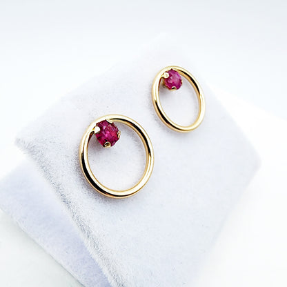 Gold Ruby Earrings, 10K Rose Gold Ruby 4x4mm Stud Earrings, Genuine Gemstone Jewelry, Round Simple Earrings for Girls