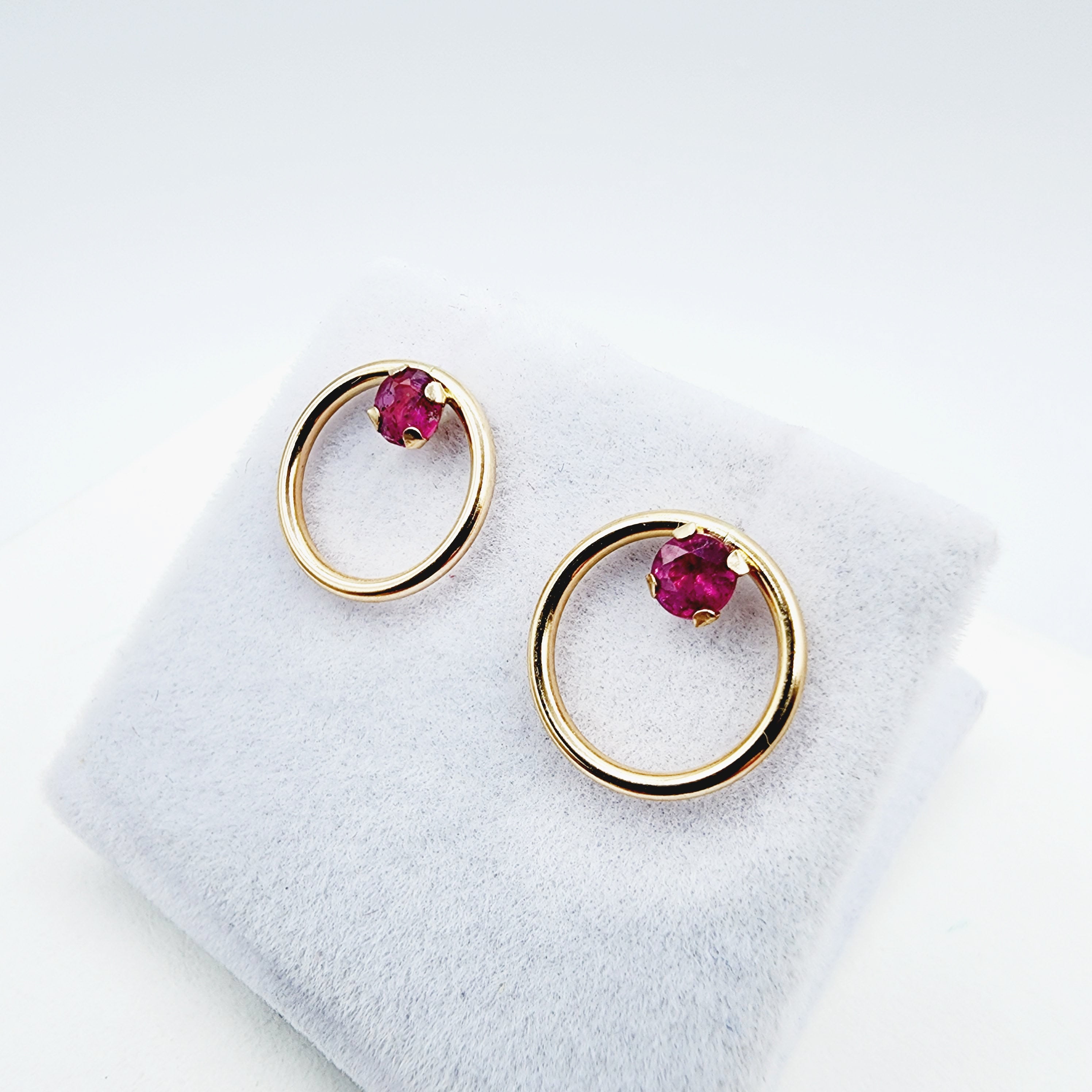 Gold Ruby Earrings, 10K Rose Gold Ruby 4x4mm Stud Earrings, Genuine Gemstone Jewelry, Round Simple Earrings for Girls