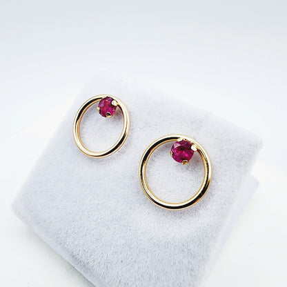 Gold Ruby Earrings, 10K Rose Gold Ruby 4x4mm Stud Earrings, Genuine Gemstone Jewelry, Round Simple Earrings for Girls
