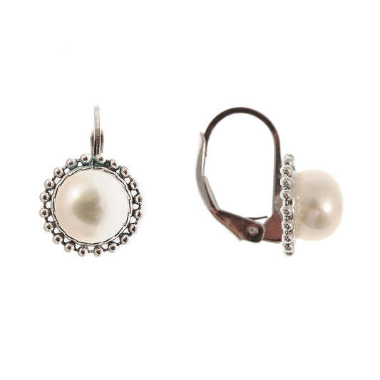 Sterling Silver Genuine Freshwater Pearl Migraine Earrings , Lever Back Pearl 7mm Earrings, June Birthstone, Natural Pearl Jewelry