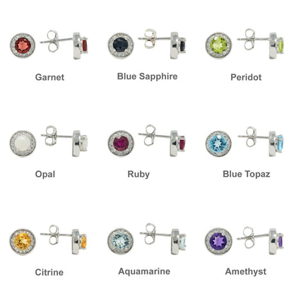 925 Sterling Silver with Natural Gemstones Stud Earrings, Silver Genuine Gemstone 5x5mm Matching Birthstone Earrings and Necklace For Women