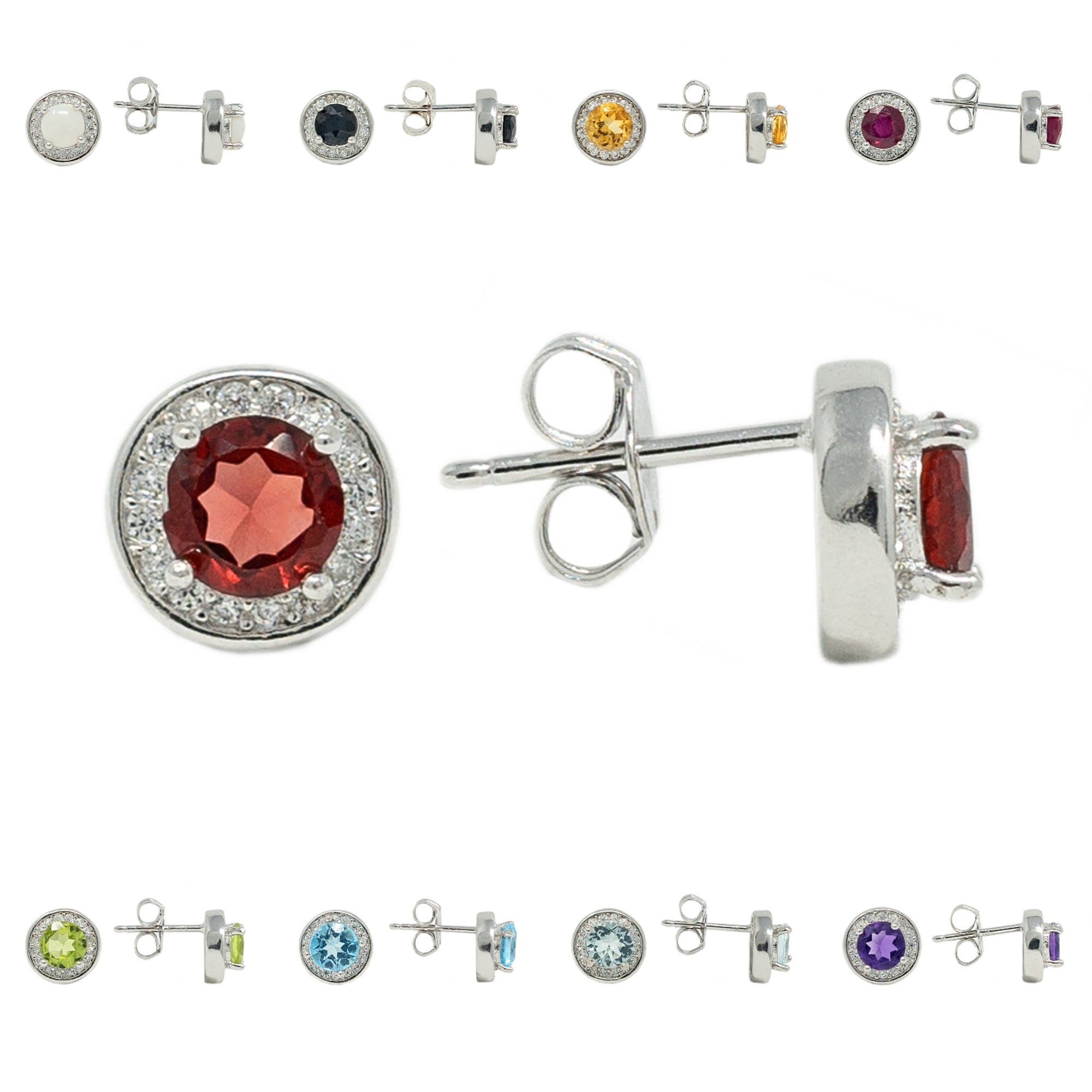 925 Sterling Silver with Natural Gemstones Stud Earrings, Silver Genuine Gemstone 5x5mm Matching Birthstone Earrings and Necklace For Women