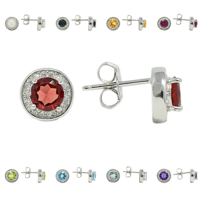925 Sterling Silver with Natural Gemstones Stud Earrings, Silver Genuine Gemstone 5x5mm Matching Birthstone Earrings and Necklace For Women