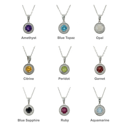 925 Sterling Silver with Natural Gemstones Pendant Necklace, Silver Genuine Gemstone 6x6mm Birthstone Necklace For Women