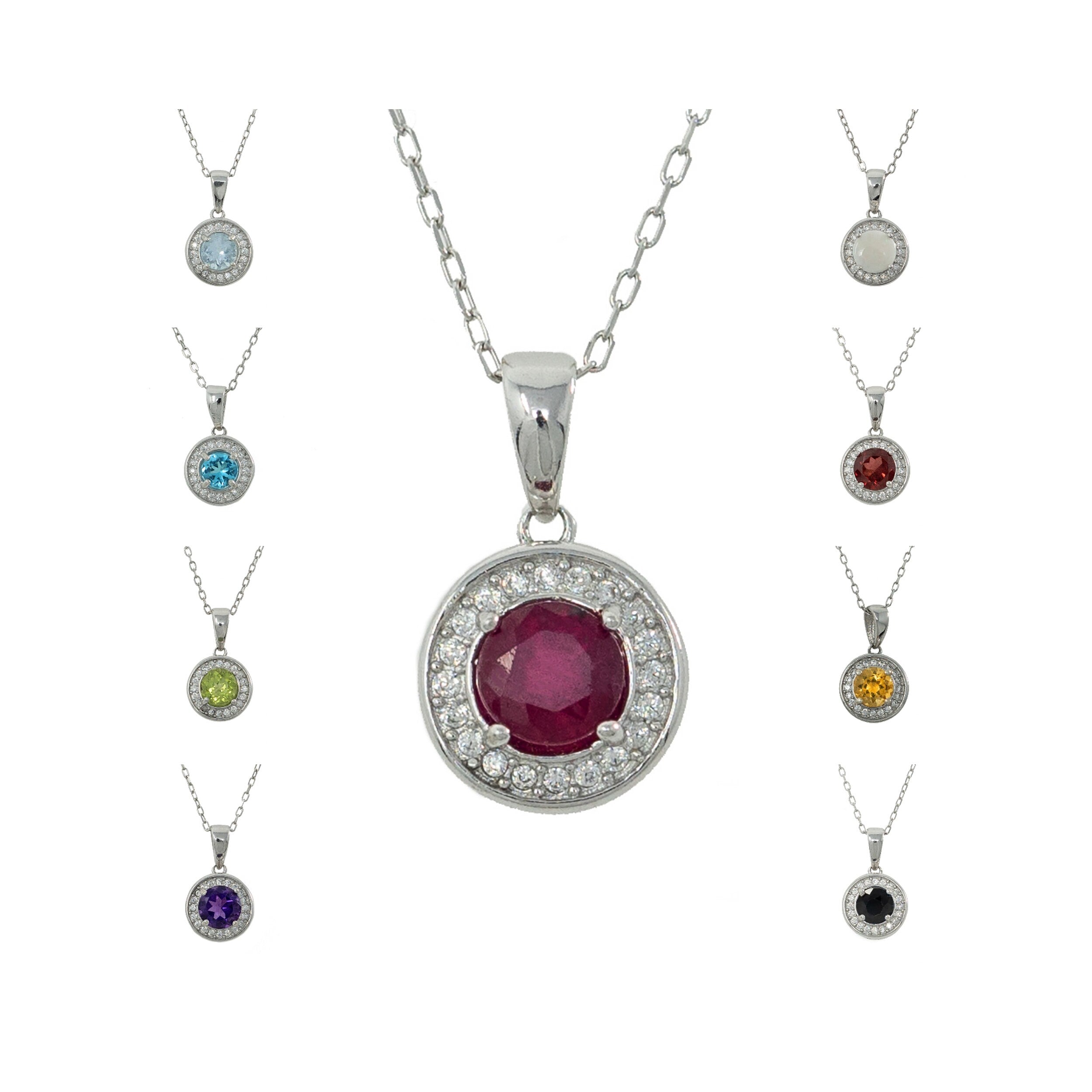 925 Sterling Silver with Natural Gemstones Pendant Necklace, Silver Genuine Gemstone 6x6mm Birthstone Necklace For Women