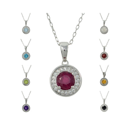 925 Sterling Silver with Natural Gemstones Pendant Necklace, Silver Genuine Gemstone 6x6mm Birthstone Necklace For Women