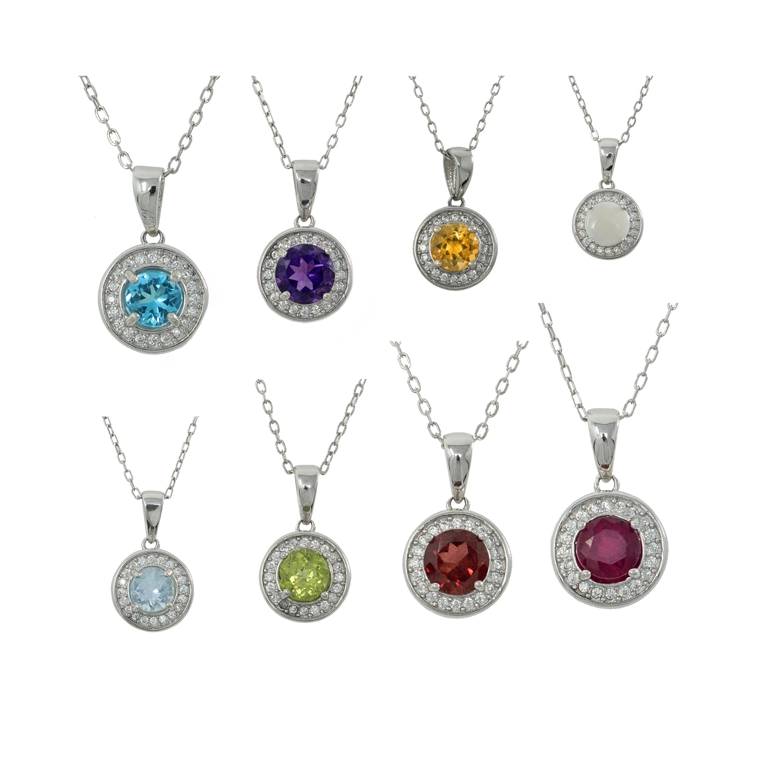 925 Sterling Silver with Natural Gemstones Pendant Necklace, Silver Genuine Gemstone 6x6mm Birthstone Necklace For Women