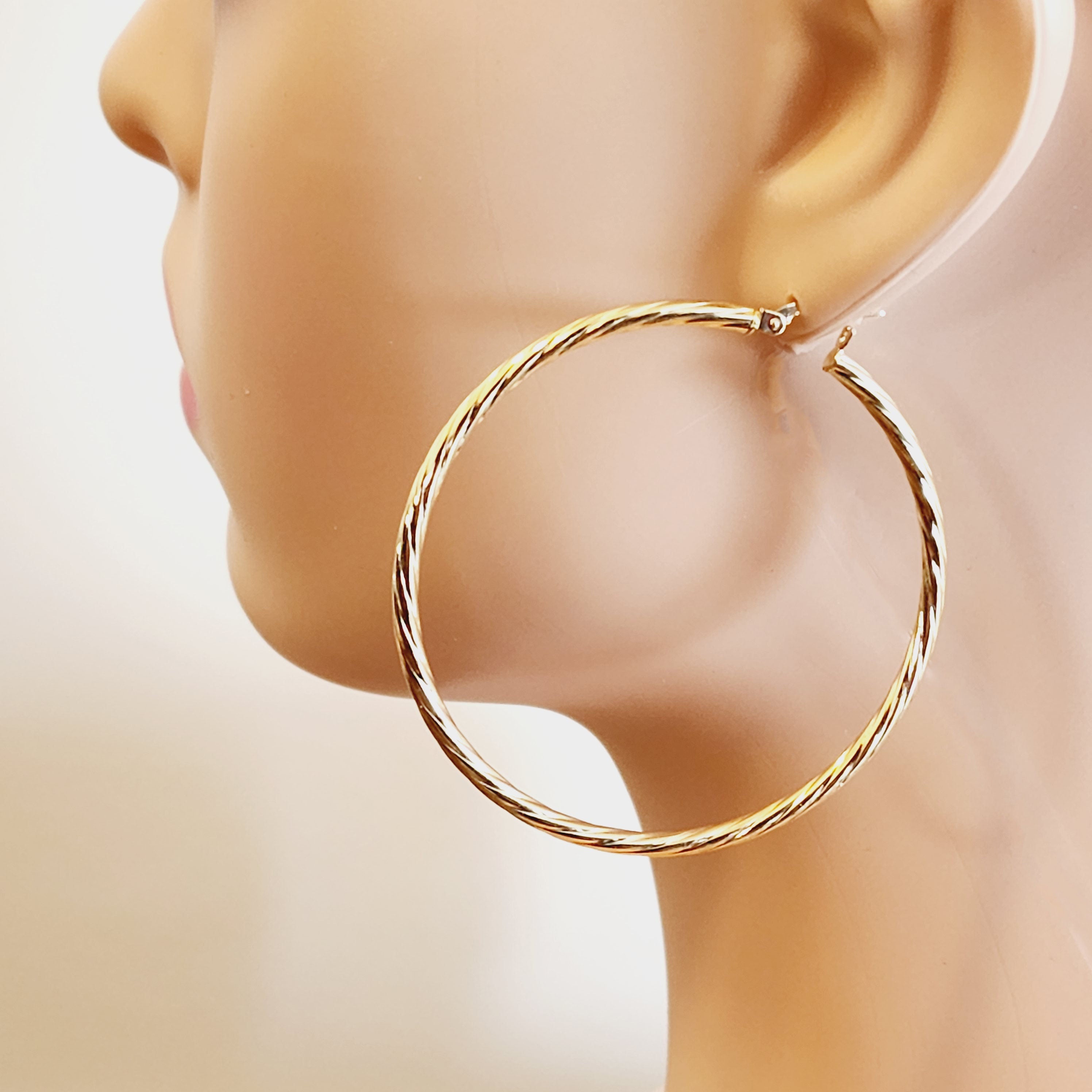 Gold Hoop Earrings, 10K Yellow Gold Hoop Earrings, 50mm, Big Hoop Earrings for Women