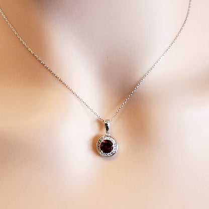 925 Sterling Silver with Natural Gemstones Pendant Necklace, Silver Genuine Gemstone 6x6mm Birthstone Necklace For Women