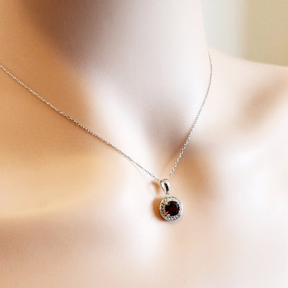925 Sterling Silver with Natural Gemstones Pendant Necklace, Silver Genuine Gemstone 6x6mm Birthstone Necklace For Women