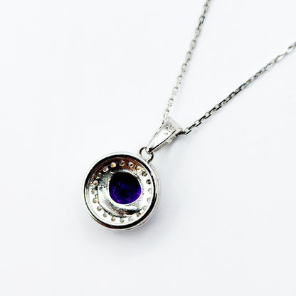 925 Sterling Silver with Natural Gemstones Pendant Necklace, Silver Genuine Gemstone 6x6mm Birthstone Necklace For Women
