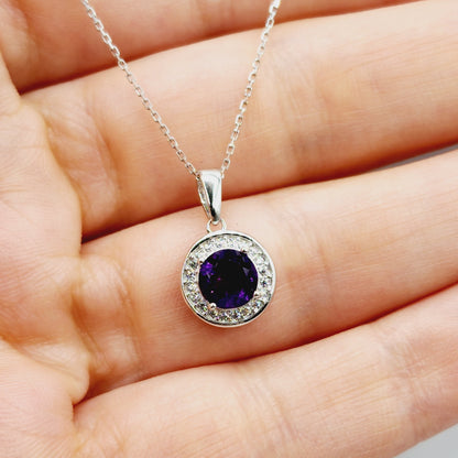 925 Sterling Silver with Natural Gemstones Pendant Necklace, Silver Genuine Gemstone 6x6mm Birthstone Necklace For Women