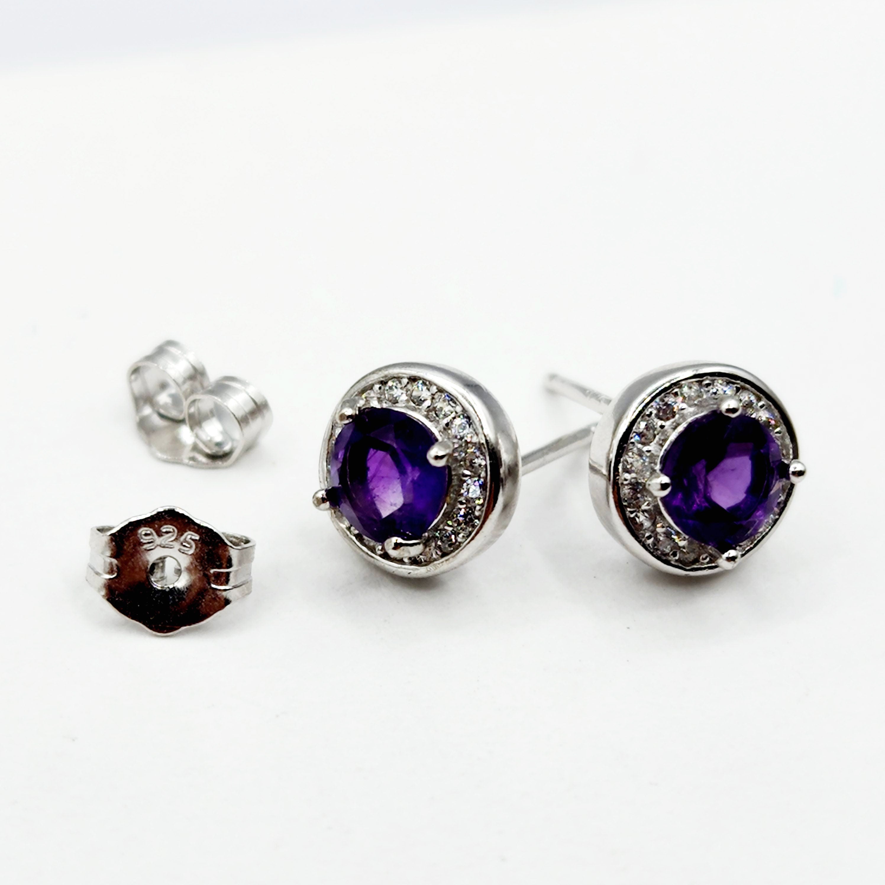 925 Sterling Silver with Natural Gemstones Stud Earrings, Silver Genuine Gemstone 5x5mm Matching Birthstone Earrings and Necklace For Women