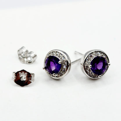 925 Sterling Silver with Natural Gemstones Stud Earrings, Silver Genuine Gemstone 5x5mm Matching Birthstone Earrings and Necklace For Women