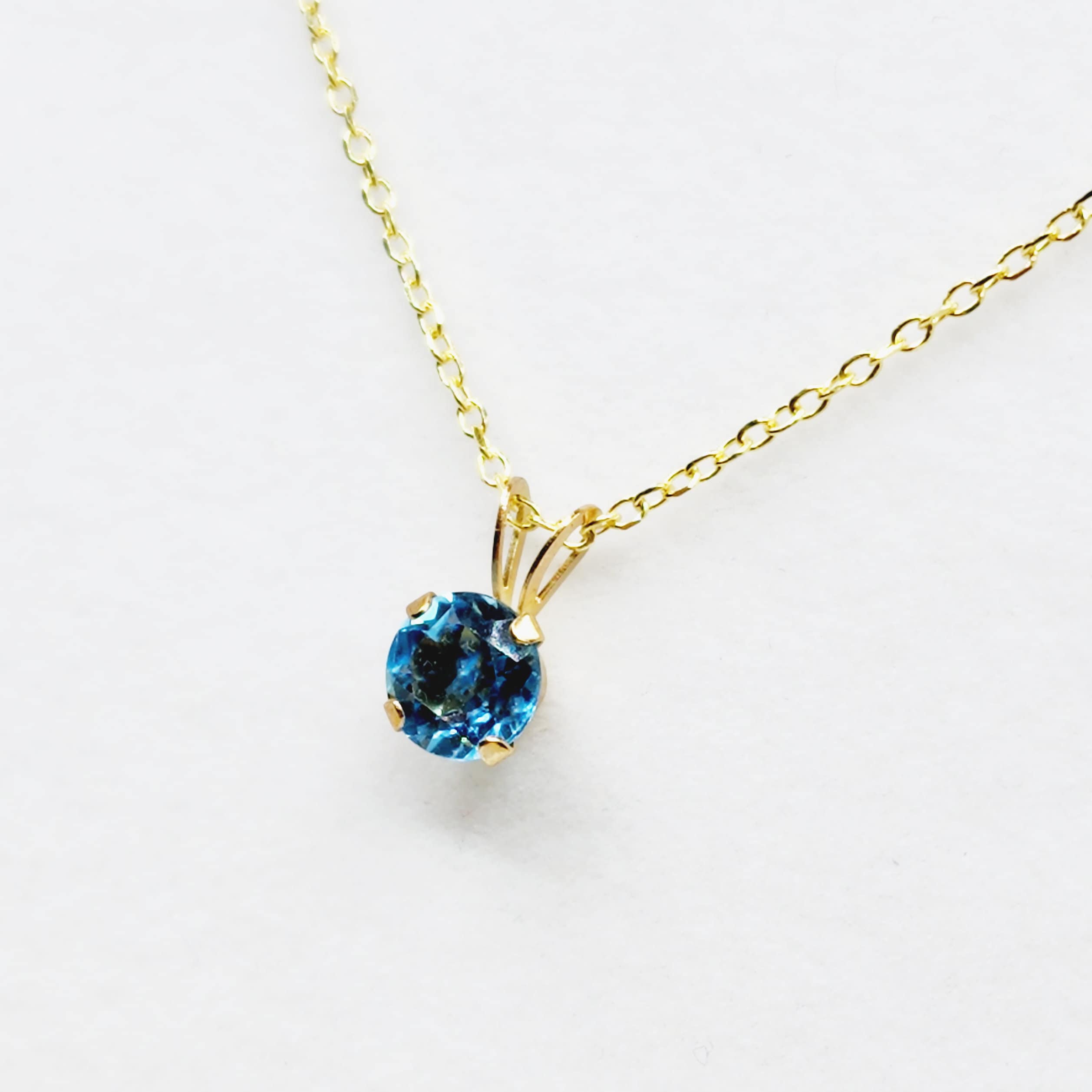 Gold Blue Topaz Pendant Necklace, 10K Yellow Gold Blue Topaz 6x6mm Pendant For Women, December Birthstone, Blue Gemstone, Gift for Her