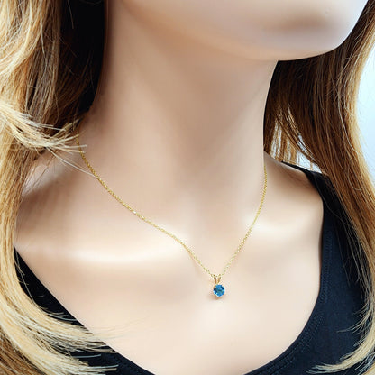 Gold Blue Topaz Pendant Necklace, 10K Yellow Gold Blue Topaz 6x6mm Pendant For Women, December Birthstone, Blue Gemstone, Gift for Her