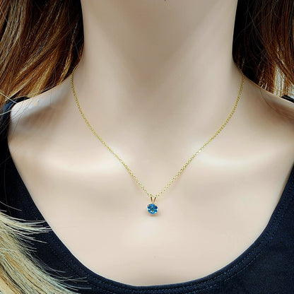 Gold Blue Topaz Pendant Necklace, 10K Yellow Gold Blue Topaz 6x6mm Pendant For Women, December Birthstone, Blue Gemstone, Gift for Her
