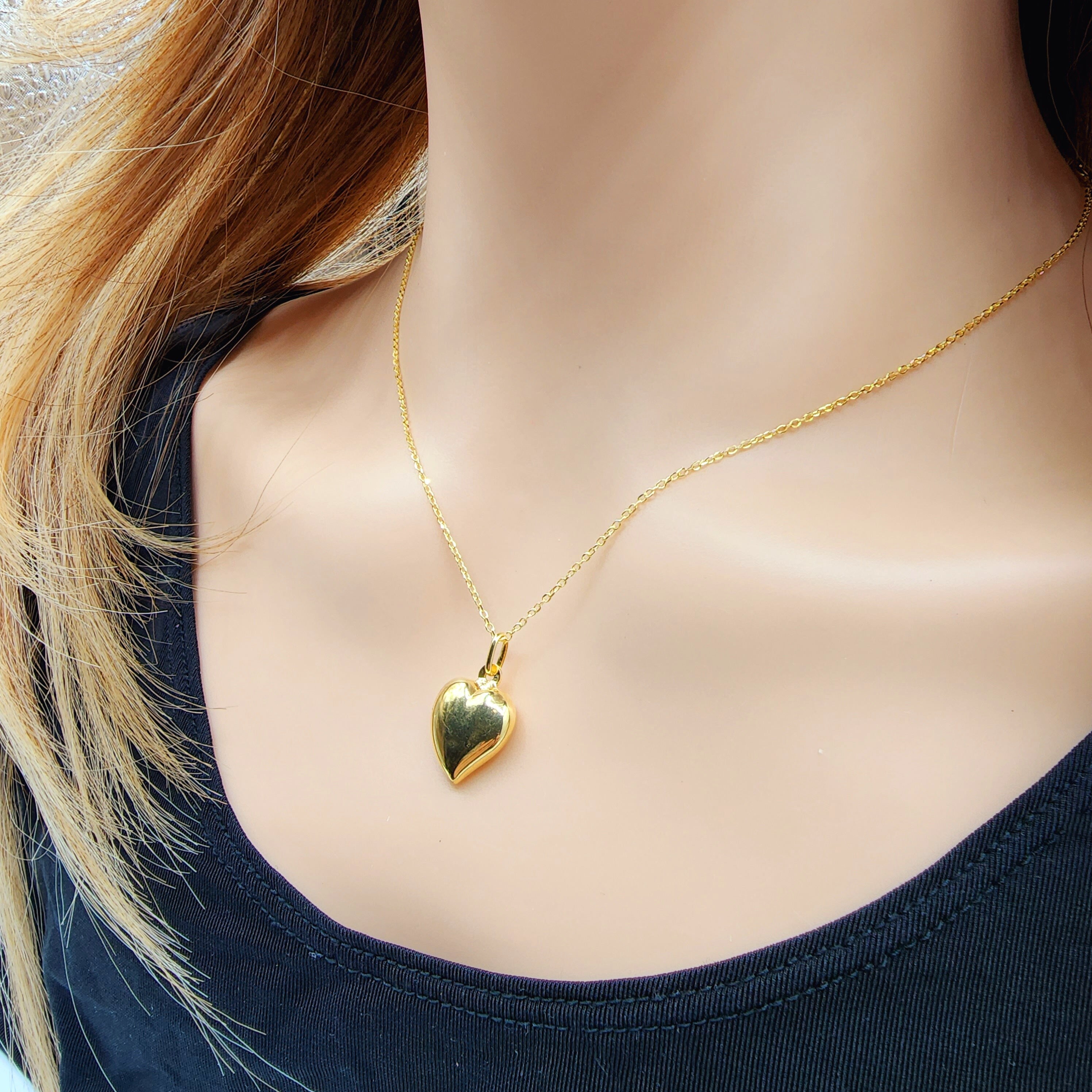 Gold Heart Necklace Pendant, Dainty Heart Gold Pendant Necklace for Women, 10k Yellow Gold Minimalist Jewelry Heart Shaped Necklace for Girl
