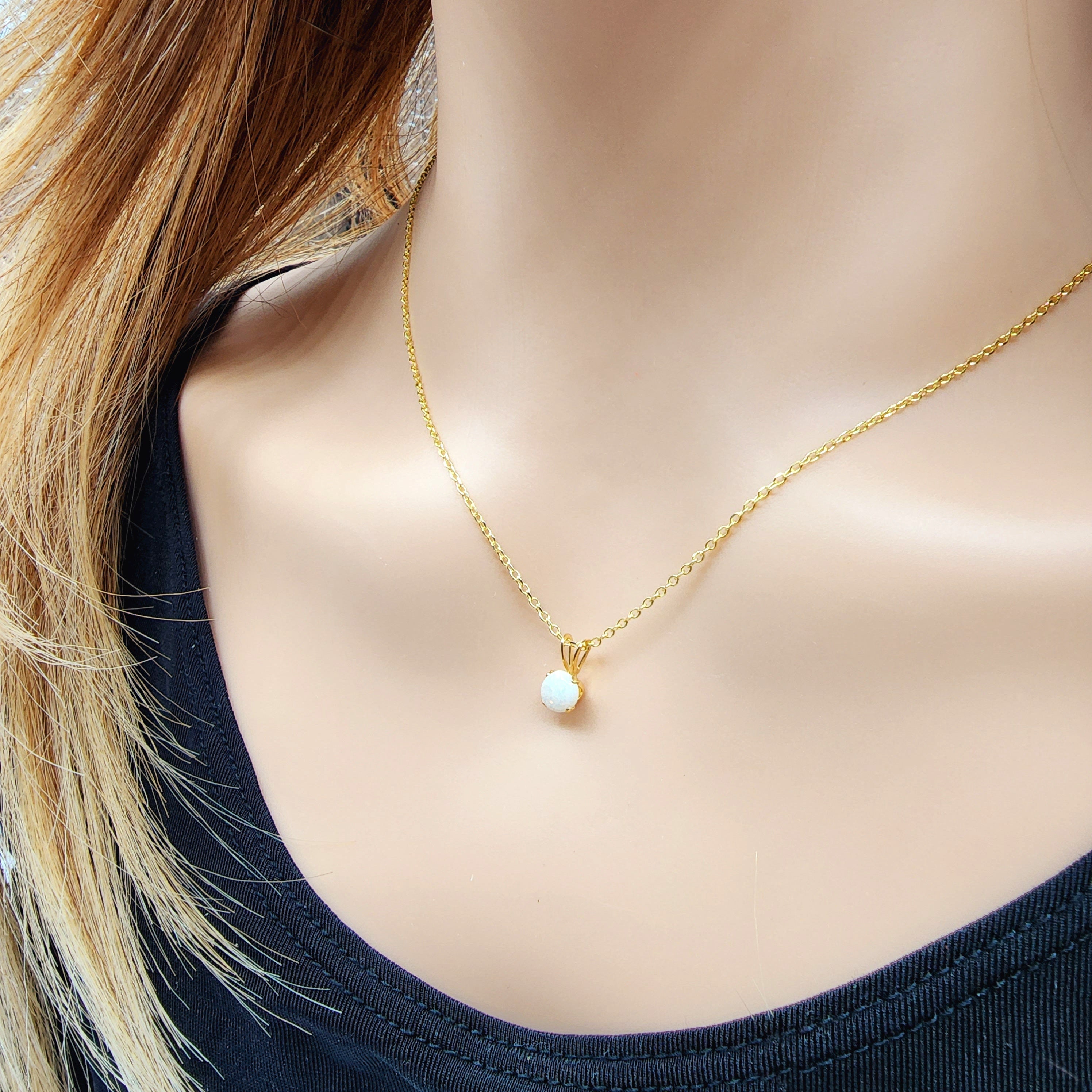 Gold Genuine Opal Pendant Necklace, 14K Yellow Gold Opal 5x5mm Pendant, October Birthstone, Opal Jewelry, Opal Necklace, Opal Gemstone