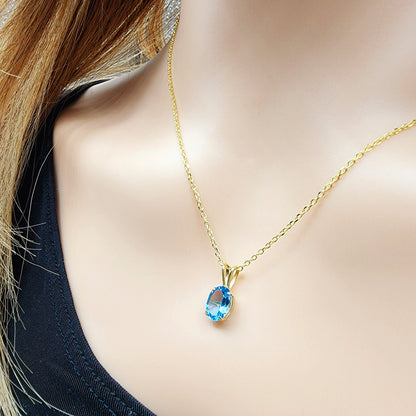 Gold Blue Topaz Pendant Necklace, 10K Yellow Gold Blue Topaz 8x6mm Pendant, December Birthstone, Topaz Jewelry, Birthday Gift For Her