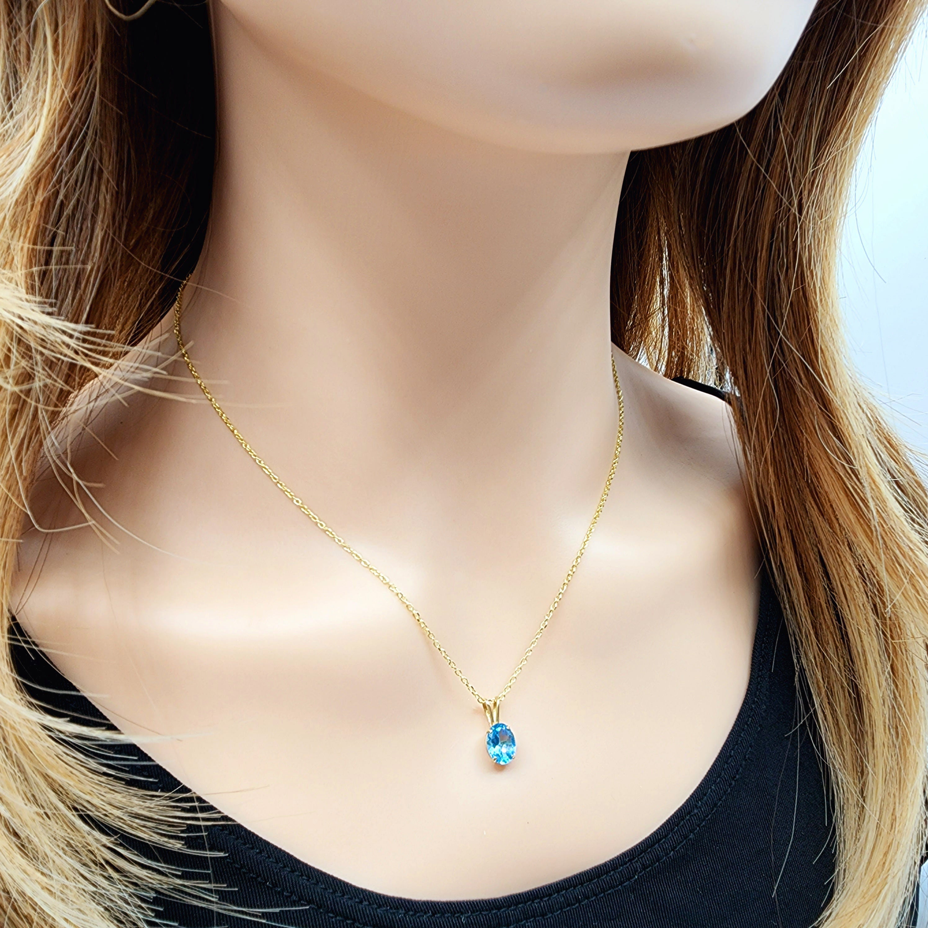 Gold Blue Topaz Pendant Necklace, 10K Yellow Gold Blue Topaz 8x6mm Pendant, December Birthstone, Topaz Jewelry, Birthday Gift For Her