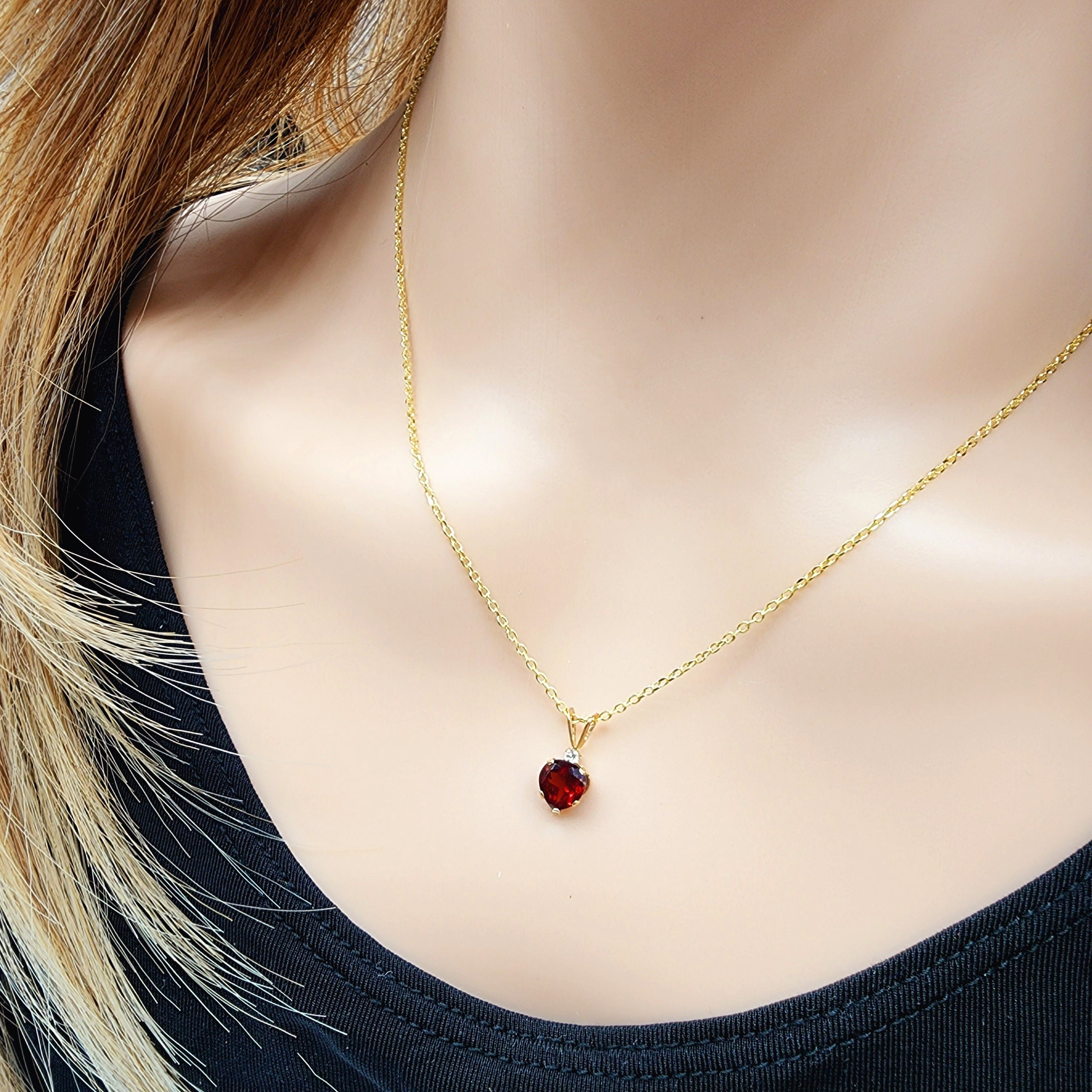 Gold Garnet Pendant, 10K Yellow Gold Genuine Garnet 6x6mm Pendant Necklace, January Birthstone, Valentine Gift for Girlfriend, Heart Pendant