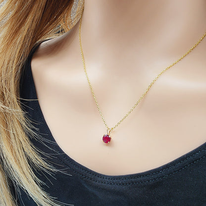 Gold Ruby Pendant Necklace , 10K Yellow Gold Ruby 5x5mm Pendant , Gold Ruby Necklace, July Birthstone, Red Gemstone Jewelry, Gift for Her