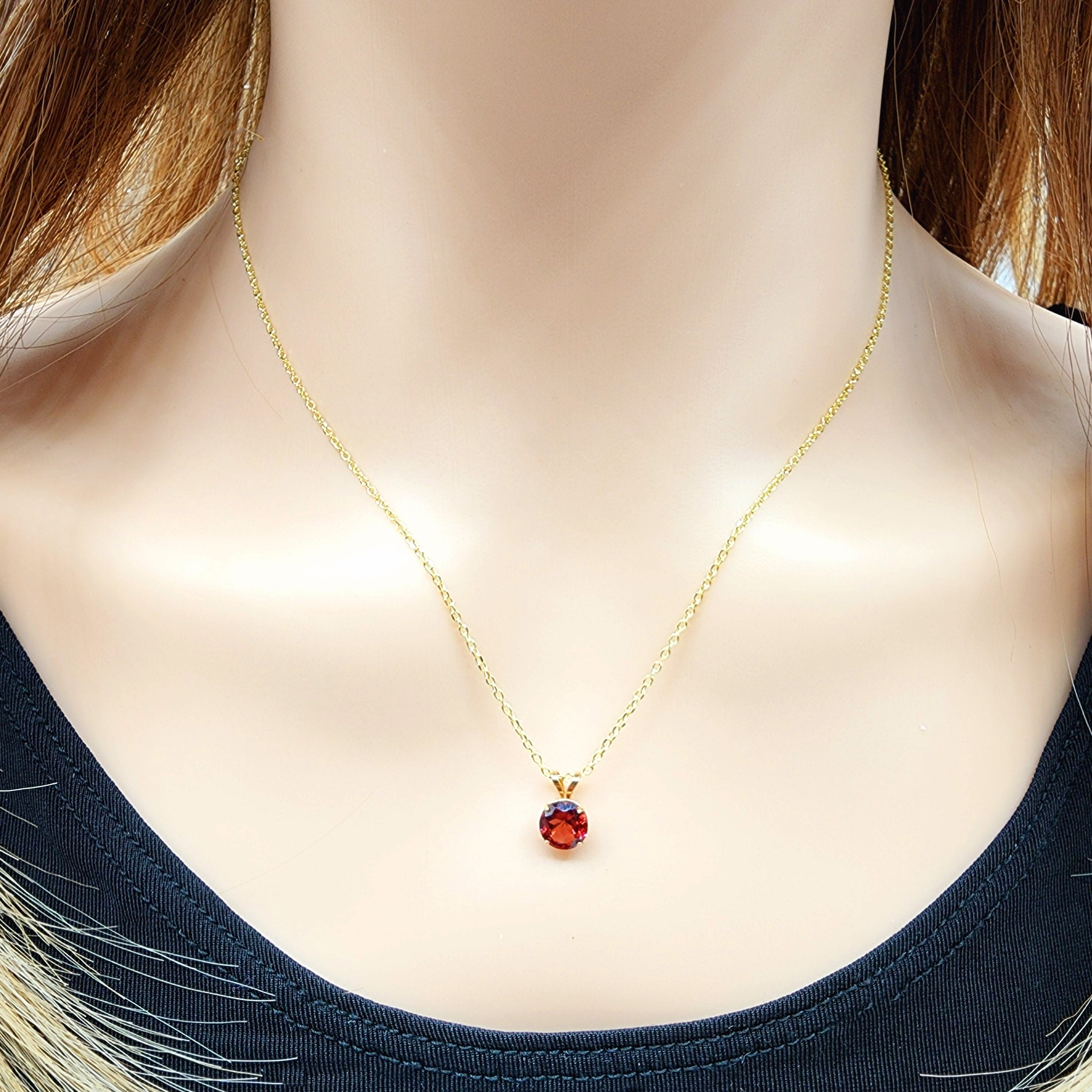 Gold Garnet Pendant Necklace for Women, 10K Yellow Gold Genuine Garnet 6x6mm Pendant, Gift for her, Round Gemstone Pendant Jewelry